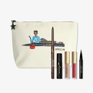 6PC Stila Stay All Day Eyeliner, Beso Lipstick, Mascara, Sandy Matte Shadow Bag